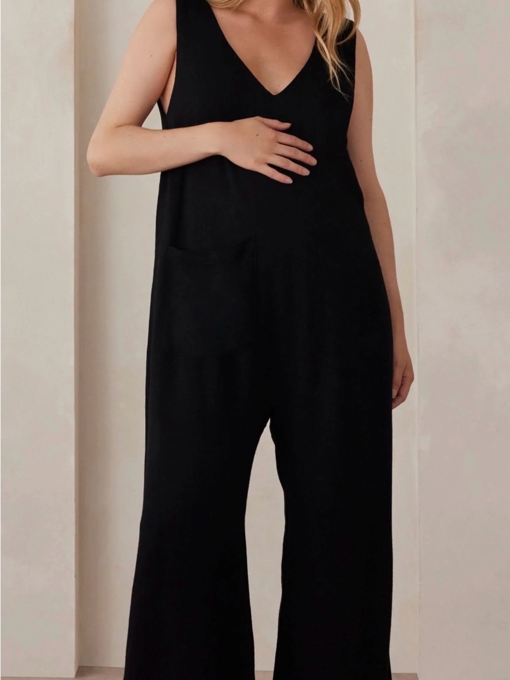 NWT BUMPSUIT Black Oversized Linen Maternity Jumpsuit S